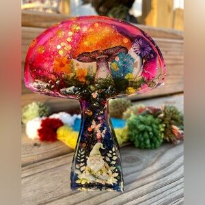Handmade Whimsical Gnome Resin Mushroom optional earring display